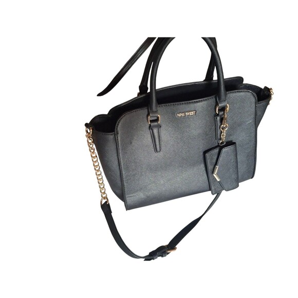 NINE WEST Women's Black Tote Bag Purse And Credit Card Holder Set - Picture 3 of 7